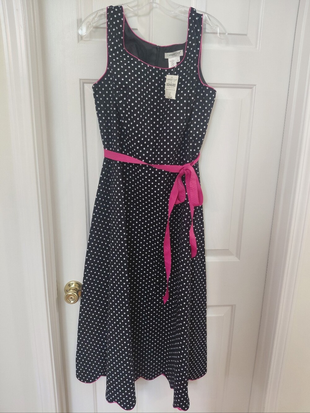 Coldwater Creek Polka Dot Sleeveless Fit & Flare Dress with Pink Trim